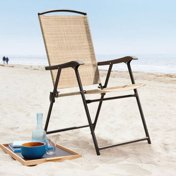 Devoko 2 Pieces Patio Folding Chairs Outdoor Chairs Textilene Furniture Chair Set, Beige